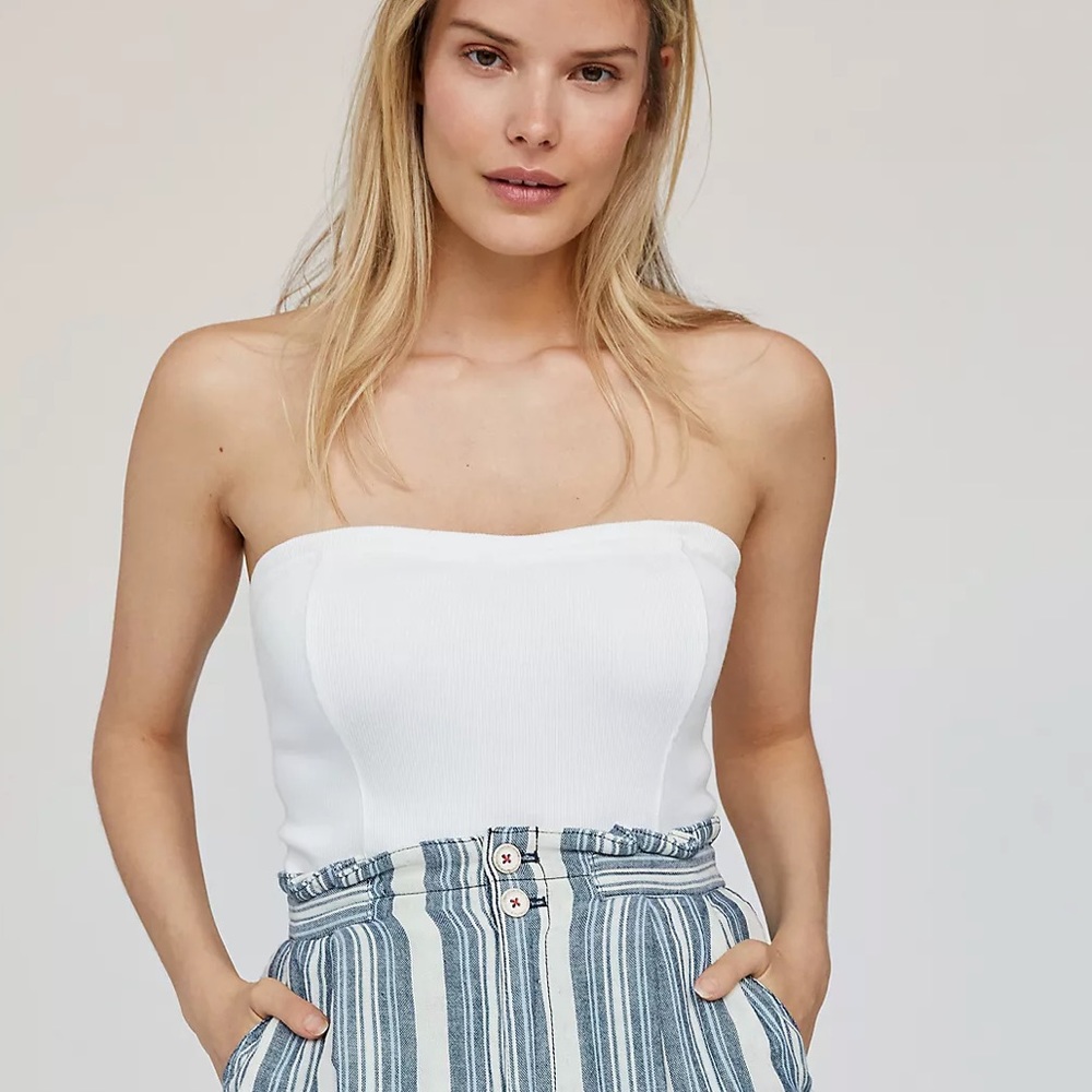 Anthropologie White Ribbed tube top XL NWT